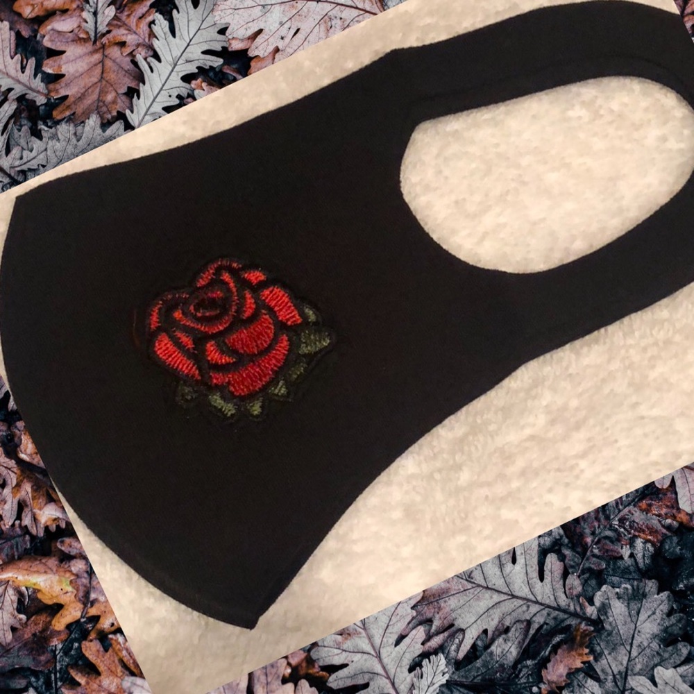 Red Embroidered Rose Face Mask Comfortable